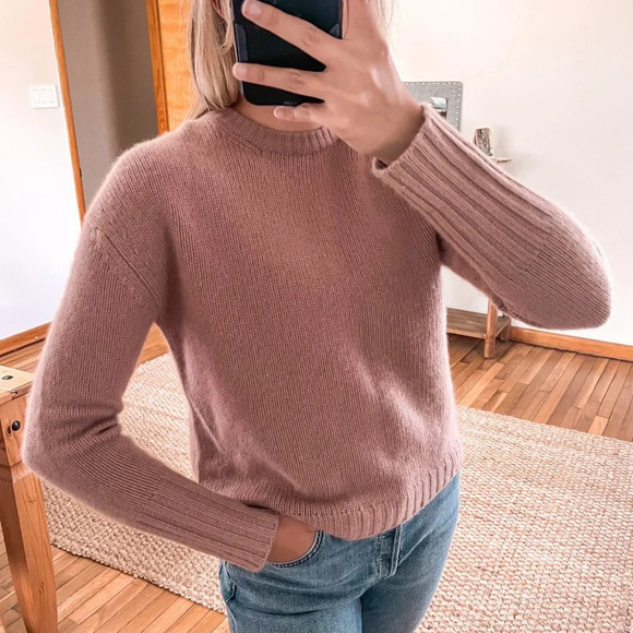 NAADAM 100% Cashmere Pink Cutout Shoulder Designer Knit Pullover Sweater S - Picture 1 of 9